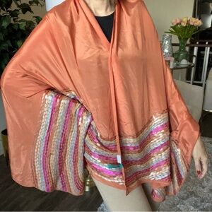 Mariela Burani 100% Orange Silk Multipurpose Scarf Shawl Wrap Holiday Party Vtg